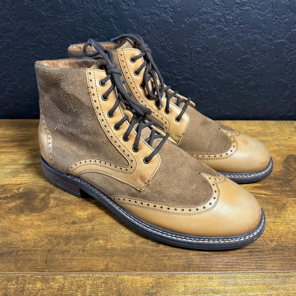 Mark Nason‎ Wingtip SN225089 Tan Leather Suede Brogue Boots Mens 9.5